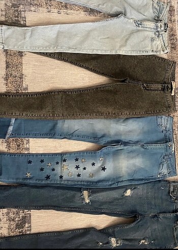 32 Beden Kadın Gri Nakışlı Pul Detaylı Dar Kesim Jean