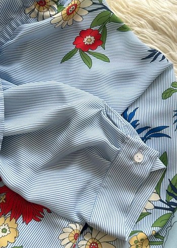 Çiçek Desenli Mavi Uzun tunik - Görsel 5