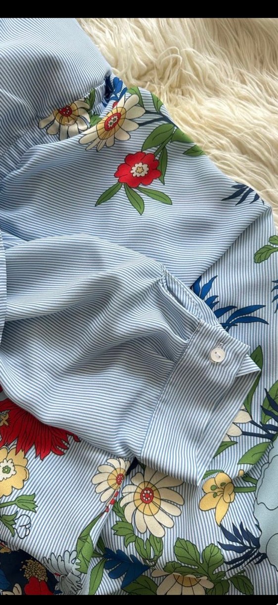 Çiçek Desenli Mavi Uzun tunik - Görsel 5