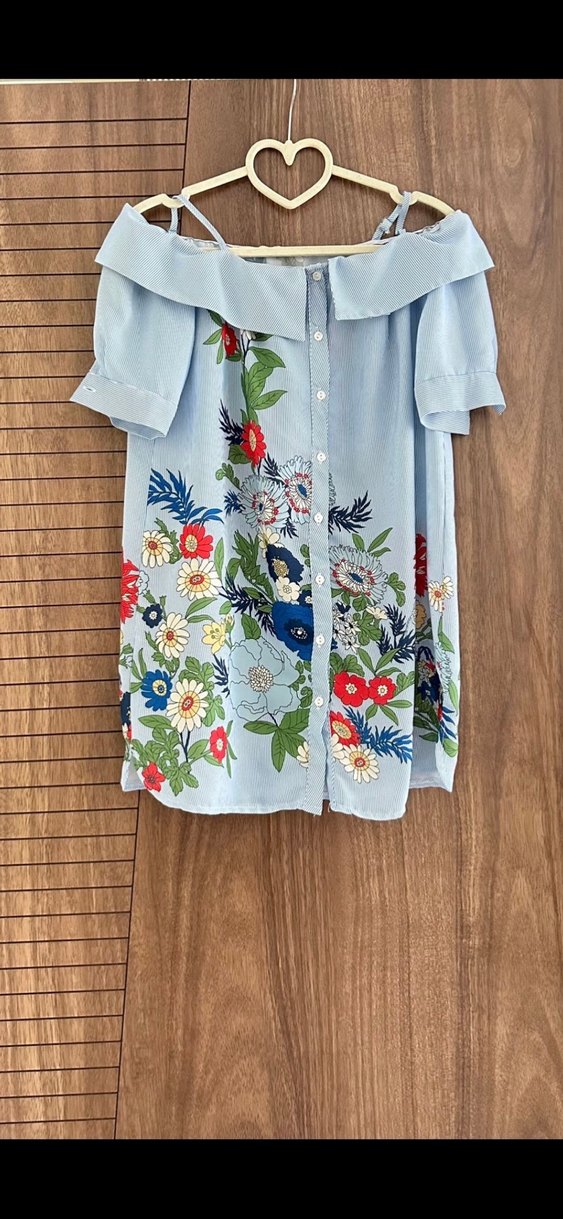 Çiçek Desenli Mavi Uzun tunik - Görsel 2