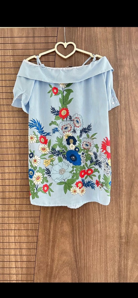 Çiçek Desenli Mavi Uzun tunik - Görsel 3