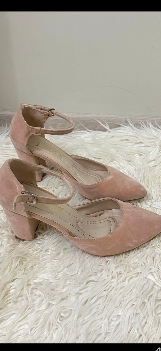Pudra Süet Tokalı Kadın Topuklu Ayakkabı - Görsel 3