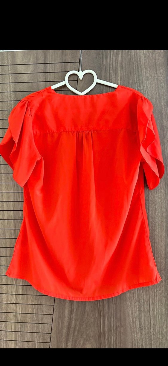 Kısa Kollu Düğmeli Nar çiçeği Kadın Bluz - Görsel 2