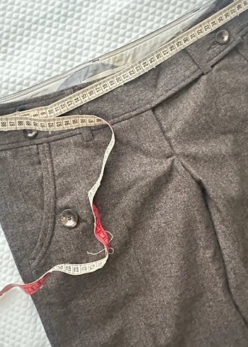 Düşük bel  Kahverengi Kadın Kısa Yün Pantolon - Görsel 6