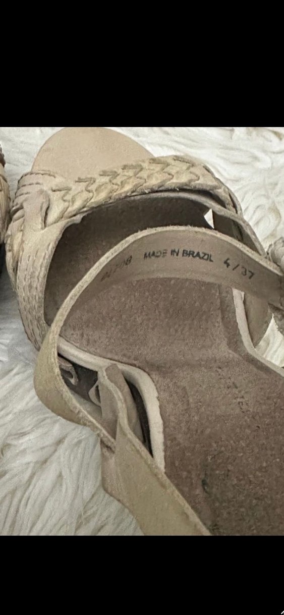 Bej Deri Platform Topuklu Sandalet - Görsel 4