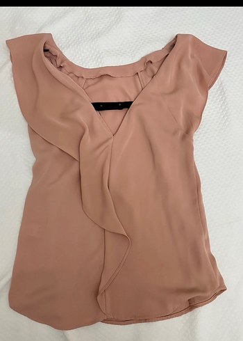 Pudra Drapeli V Yaka Kolsuz Bluz - Görsel 4