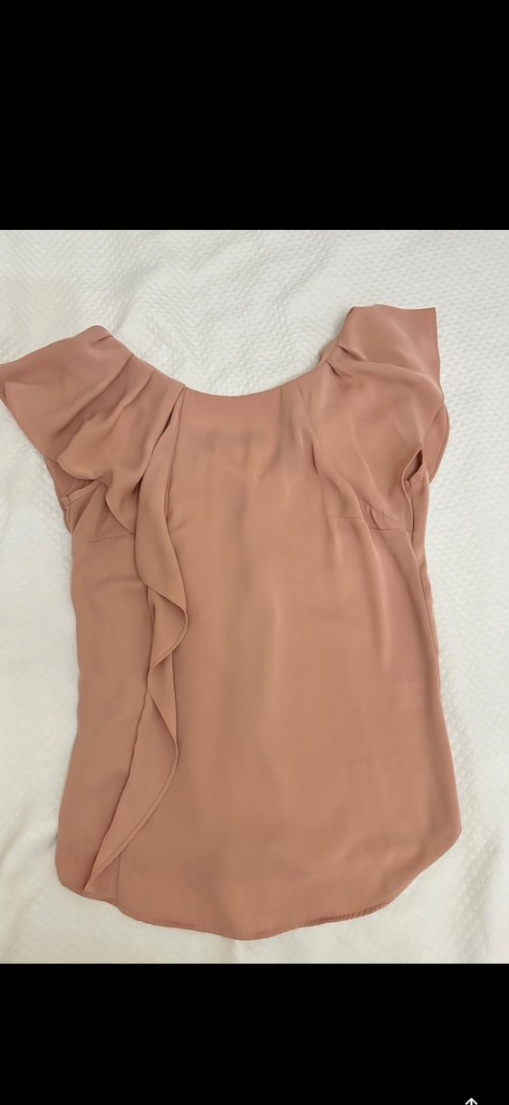 Pudra Drapeli V Yaka Kolsuz Bluz - Görsel 5