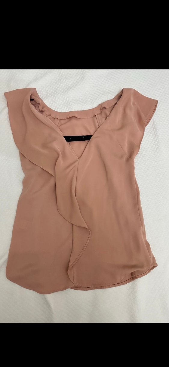 Pudra Drapeli V Yaka Kolsuz Bluz - Görsel 4