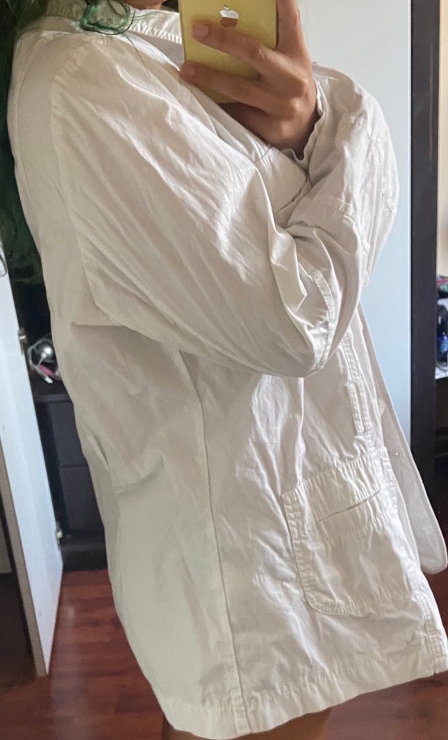 Düğmeli Beyaz Keten Midi Kadın Ceket - Görsel 4