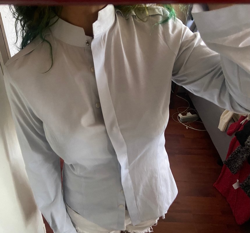 Düğmeli Beyaz Pamuklu Kadın Gömlek - Görsel 2