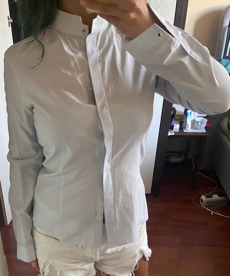 Düğmeli Beyaz Pamuklu Kadın Gömlek - Görsel 3