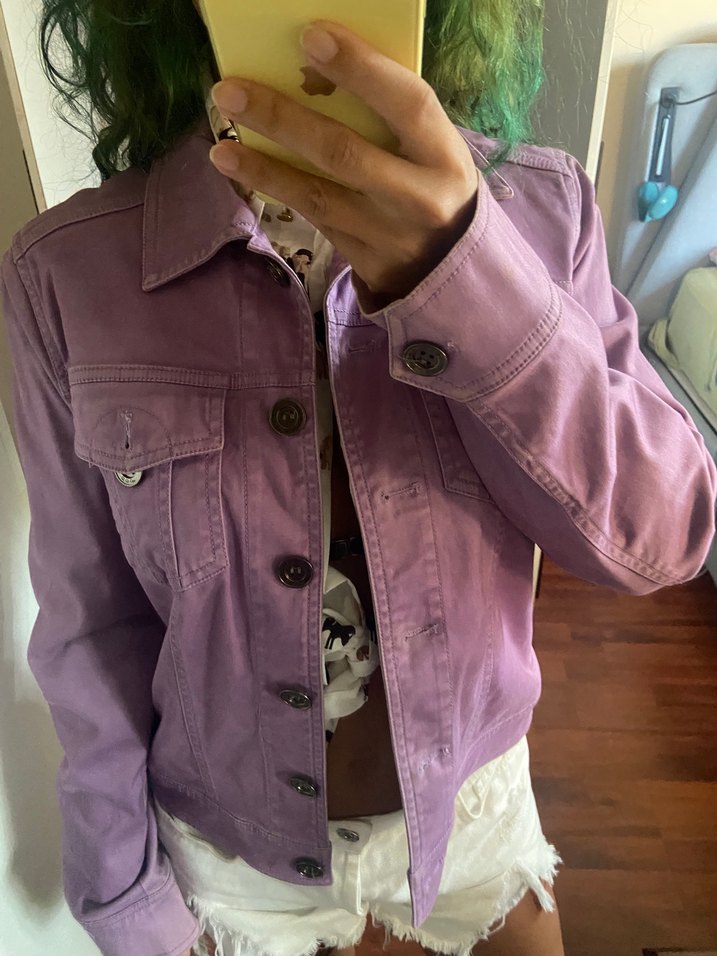 Düğmeli Mor Denim Ceket - Görsel 3