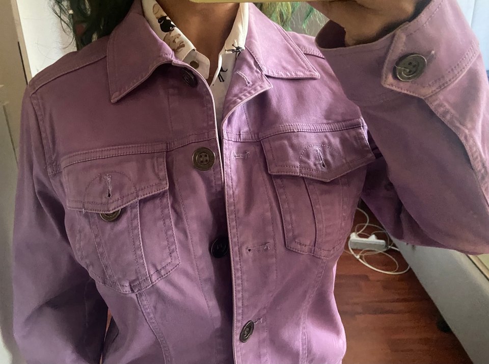 Düğmeli Mor Denim Ceket - Görsel 2