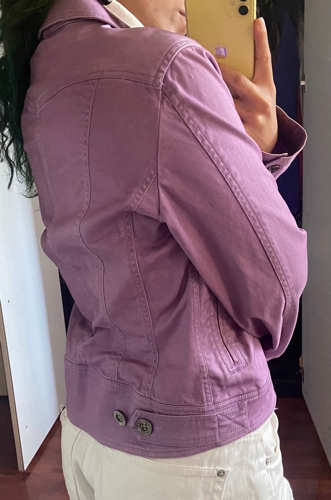 Düğmeli Mor Denim Ceket - Görsel 4