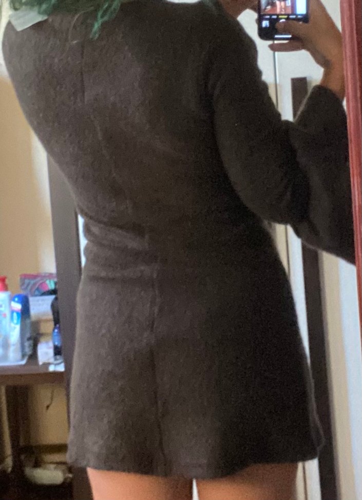 Düğmeli, Nakışlı Kahverengi Bohem Yün Elbise - Görsel 3