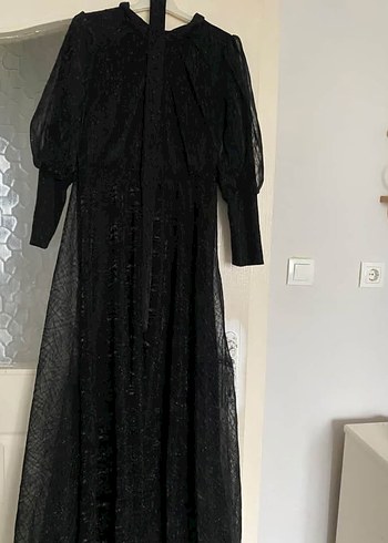 Siyah Uzun Strappy Kadın Abiye Elbise - Görsel 2