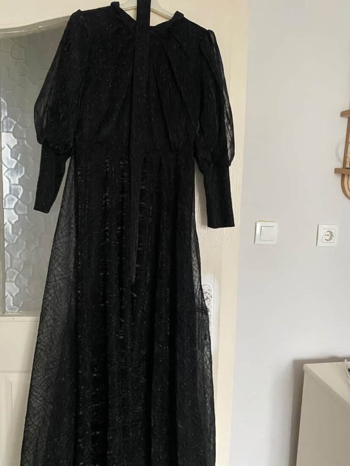 Siyah Uzun Strappy Kadın Abiye Elbise - Görsel 2