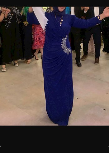 Lacivert Drapeli Uzun Abiye Elbise - Görsel 2