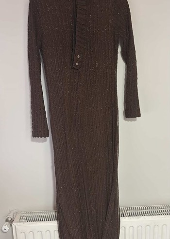 Kahverengi Bohem Örme Uzun Elbise - Görsel 2