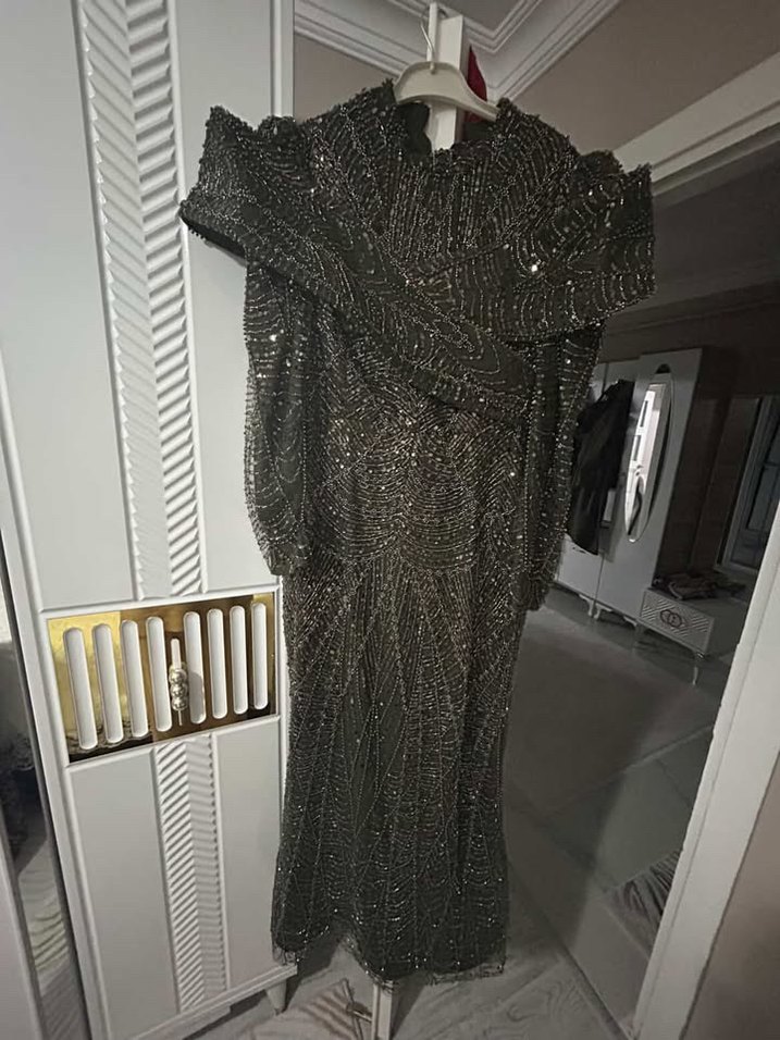 Siyah Drapeli Uzun Straplez Abiye Elbise - Görsel 2