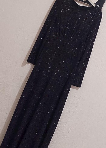 Kadın Siyah Uzun Kollu Triko Abiye Elbise - Görsel 9