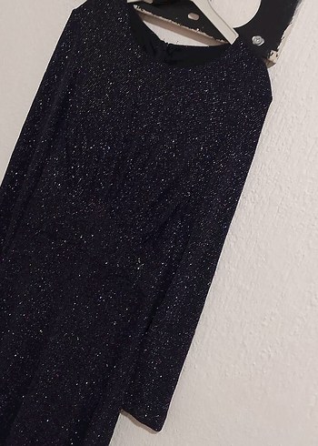 Kadın Siyah Uzun Kollu Triko Abiye Elbise - Görsel 3