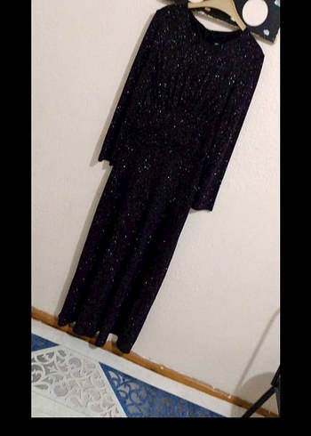 Kadın Siyah Uzun Kollu Triko Abiye Elbise - Görsel 7