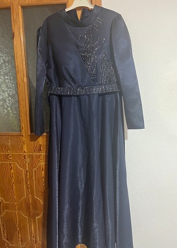 Uzun Kollu Koyu Mavi Abiye
