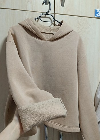 Bej Kapüşonlu Kadın Sweatshirt - Görsel 2