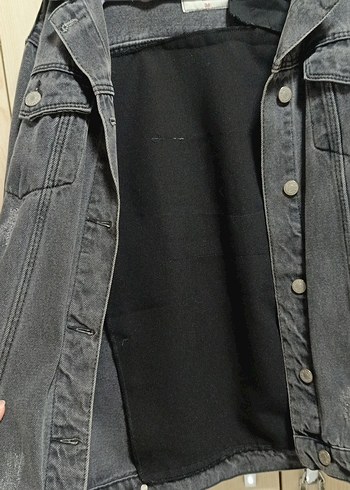 Gri, Yırtık Detaylı Kot Ceket - Görsel 4