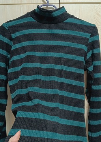 Lacivert Çizgili Balıkçı Yaka Kadın Dar Kazak - Görsel 4