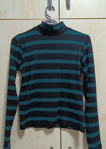 Lacivert Çizgili Balıkçı Yaka Kadın Dar Kazak - Görsel 3