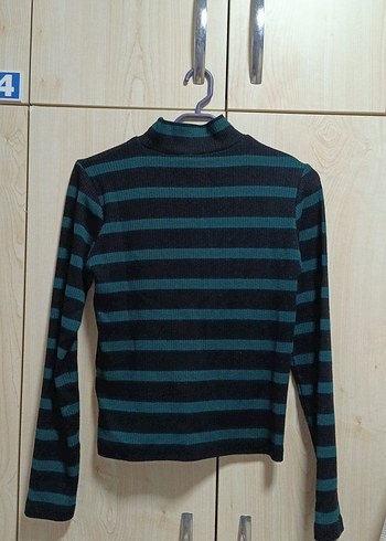 Lacivert Çizgili Balıkçı Yaka Kadın Dar Kazak - Görsel 2