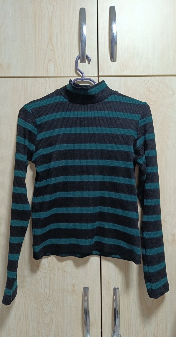 Lacivert Çizgili Balıkçı Yaka Kadın Dar Kazak - Görsel 3