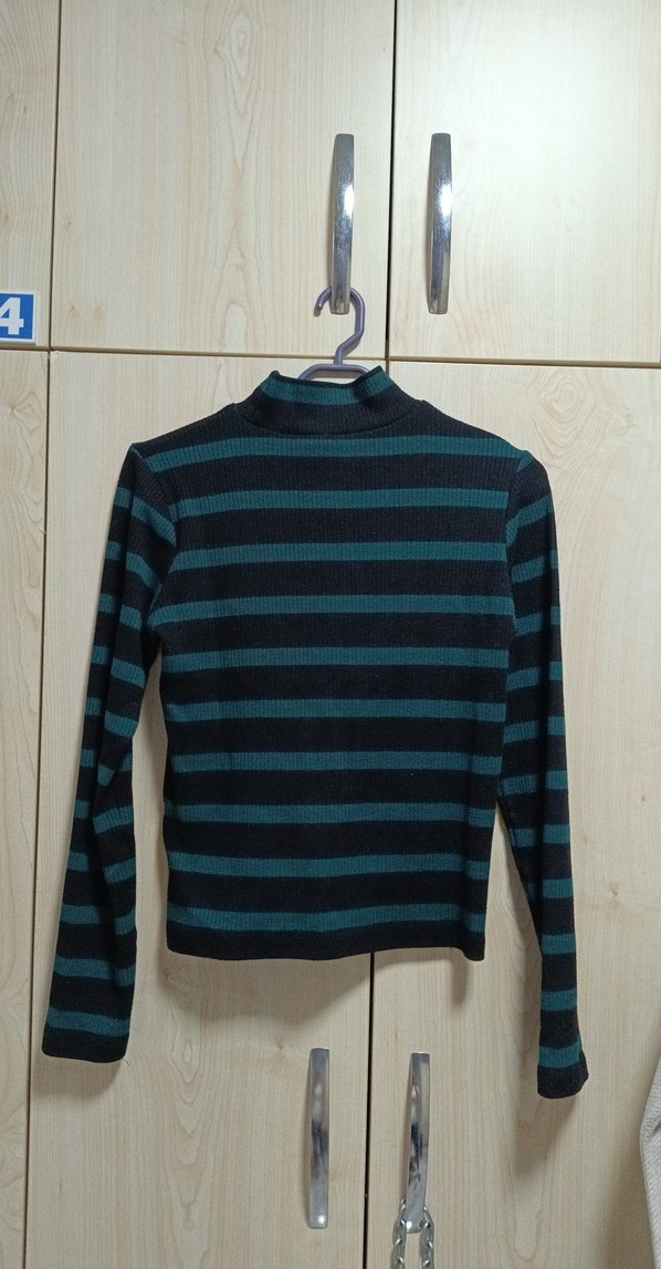 Lacivert Çizgili Balıkçı Yaka Kadın Dar Kazak - Görsel 2