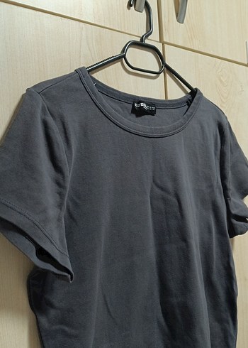 Gri Kısa Kollu Basic Kadın Tişört - Görsel 3