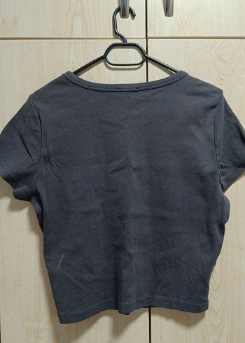 Gri Kısa Kollu Basic Kadın Tişört - Görsel 2