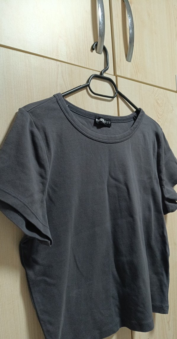 Gri Kısa Kollu Basic Kadın Tişört - Görsel 3