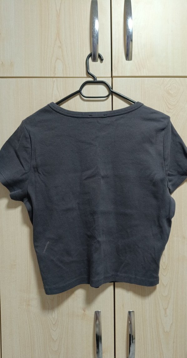 Gri Kısa Kollu Basic Kadın Tişört - Görsel 2