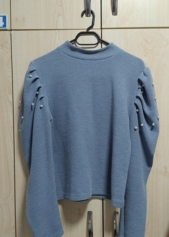 İnci Detaylı Boğazlı Balon Kol Dar Kazak - Görsel 2