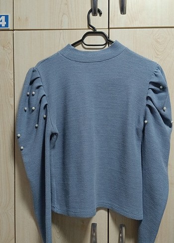 İnci Detaylı Boğazlı Balon Kol Dar Kazak - Görsel 3