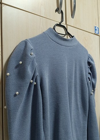 İnci Detaylı Boğazlı Balon Kol Dar Kazak - Görsel 4