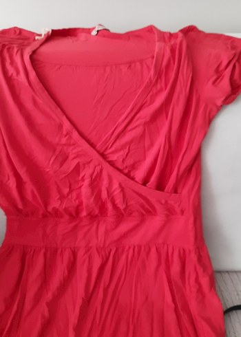 xl Beden Kısa Kollu Kırmızı V Yaka Midi tunik