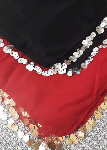 Payetli Kırmızı Kadın Fular 2 adet krmızı ve siyah - Görsel 2