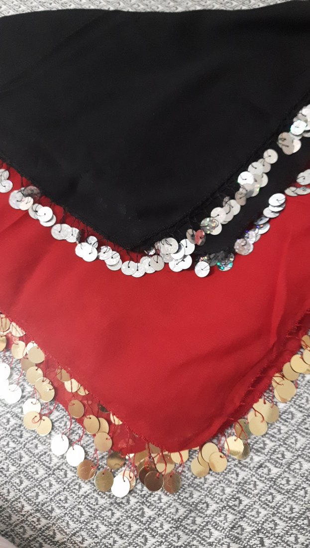 Payetli Kırmızı Kadın Fular 2 adet krmızı ve siyah - Görsel 2