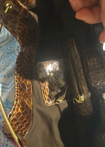 Beden kahverengi Renk Kahverengi Parlak Yılan Desenli Deri Kadın Çanta