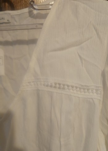 xl Beden beyaz Renk Beyaz V Yakalı Uzun Kollu Keten Bluz