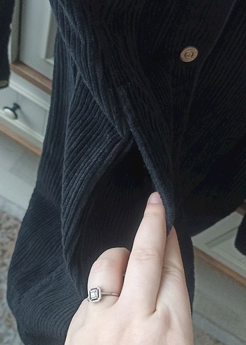 Düğmeli Siyah Kadın KadifeCeket - Görsel 3