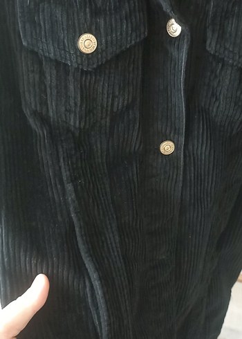 Düğmeli Siyah Kadın KadifeCeket - Görsel 4