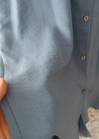 Mavi Kadın Keten Pliseli Gömlek - Görsel 3